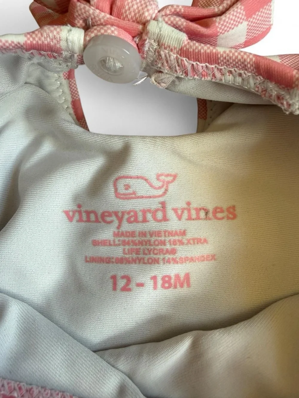 Vineyard Vines Pink Gingham Long-Sleeve One-Piece Swim